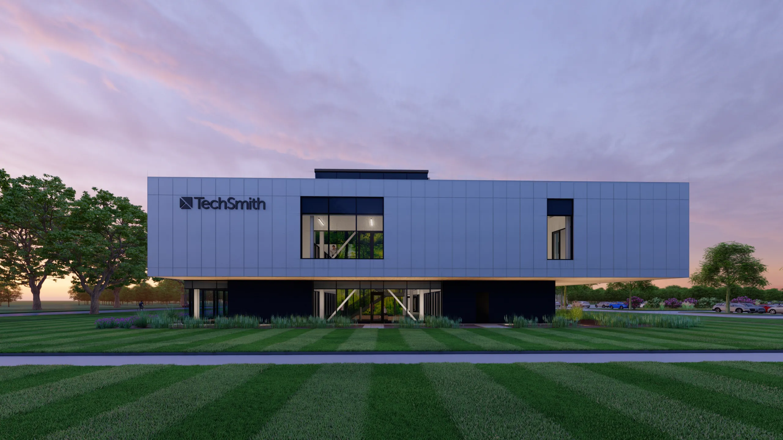 TechSmith headquarters at sunset