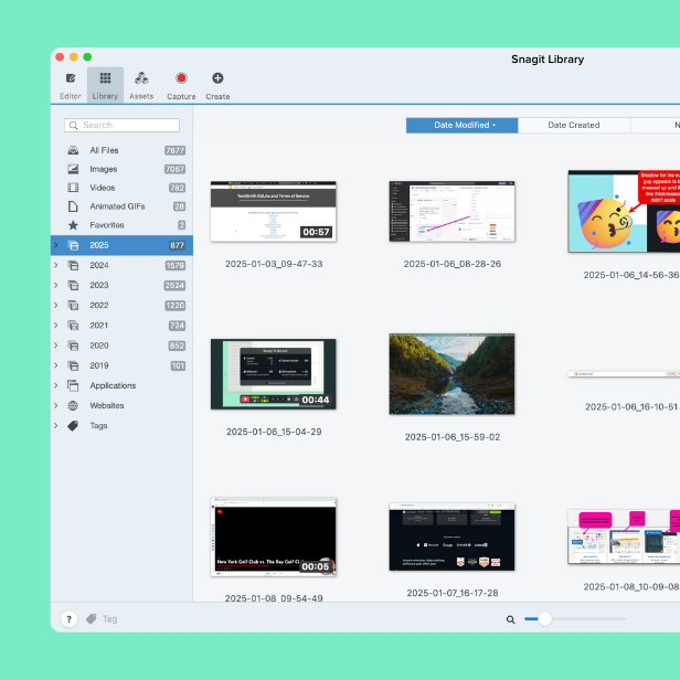 Snagit Library displayed on screen